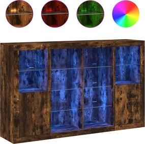 vidaXL Servantă cu lumini LED, 3 buc., stejar fumuriu, lemn prelucrat