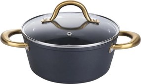 Oală Galileo Premium SChef 5916675, 20 cm, 1,8 l, Margine întărită, Acoperire antiaderentă PPG, Fără PFOA și nichel, Compatibilă cu plitele cu inducție, Negru/auriu