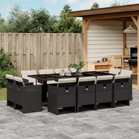 vidaXL Set mobilier de grădină cu perne, 13 piese, negru, poliratan