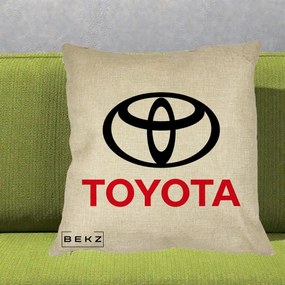 Perna Personalizata cu emblema Toyota, 40x40 cm, Crem, Husa Detasabila, Perna Inclusa, BEKZ®