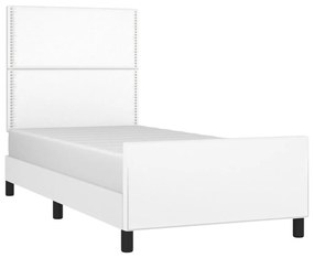 Cadru de pat cu tablie, alb, 80x200 cm, piele ecologica Alb, 80 x 200 cm, Culoare unica si cuie de tapiterie