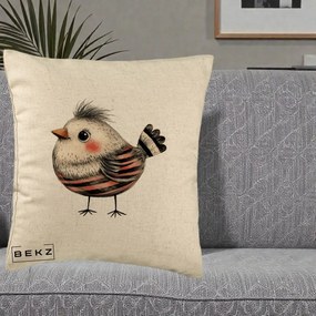 Perna Decorativa Pui Expresiv Dungi Negru-Rosu, 40x40 cm, Bej, Husa Detasabila, Perna Inclusa, BEKZ®
