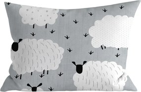 Fața de perna din policoton WHITE SHEEPS 70x90 cm, gri