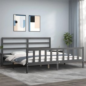 3191923 vidaXL Cadru de pat cu tăblie, gri, 180x200 cm, lemn masiv