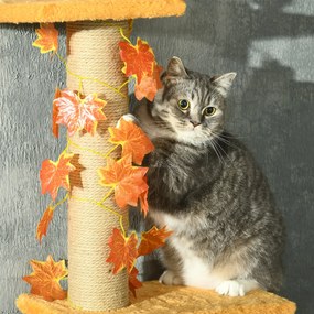 PawHut Arbre à chat cu înălțime reglabilă 202-242 cm cu frunze decorative, zgârier și platforme din plus portocaliu | Aosom Romania