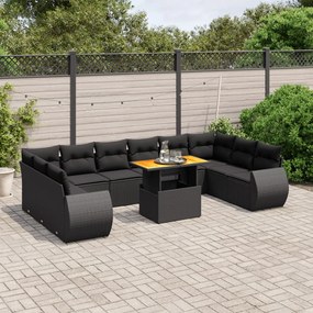 3272364 vidaXL Set canapele de grădină cu perne, 11 piese, negru, poliratan