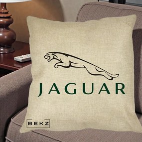 Perna Personalizata cu emblema Jaguar, 40x40 cm, Crem, Husa Detasabila, Perna Inclusa, BEKZ®