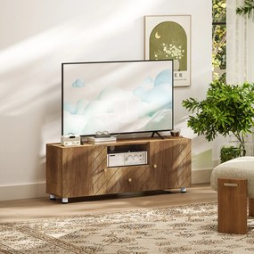 HOMCOM Televizor mobilier pentru televizoare de pana la 50 de inch cu 2 dulapuri si compartiment deschis si sertar, lemn natural | Aosom Romania