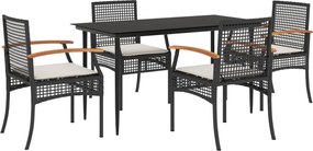 vidaXL Set mobilier de grădină cu perne, 5 piese, negru, poliratan