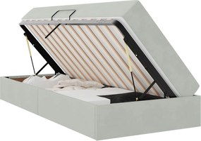 vidaXL Pat cu saltea și spațiu de depozitare Gri deschis 90 x 200 cm