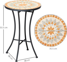 Outsunny Masă Rotundă Laterală Ø35,5cm – Masă de Patio Impermeabilă cu Design Mozaic, Măsuță din Metal pentru Living, Birou, Interior și Exterior – Galben și Gri | Aosom Romania