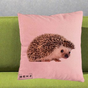 Perna Decorativa Arici Fotorealist, 40x40 cm, Roz, Husa Detasabila, Perna Inclusa, BEKZ®