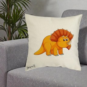 Perna Decorativa Triceratops Portocaliu, 40x40 cm, Ecru, Husa Detasabila, Perna Inclusa, BEKZ®