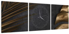 Tablou cu frunze aurii (cu ceas) (90x30 cm)