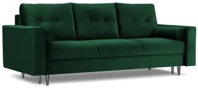 Canapea extensibila 3 locuri Leona cu tapiterie din catifea si picioare din metal negru, verde