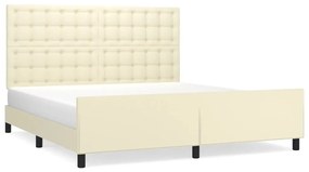 3125587 vidaXL Cadru de pat cu tăblie, crem, 180x200 cm, piele ecologică