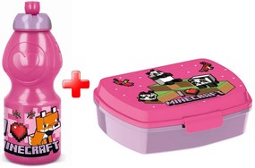 Minecraft Pixel Pink set sticlă de apă și cutie de sandvișuri