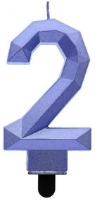 Numere Diamond Metallic Lumânare Albastră Numărul 2, Lumânare de Tort