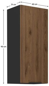 Dulap superior de bucătărie Monzesa 40 G 90 1F (nuc okapi + negru) . 1096965