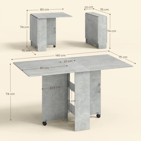 HOMCOM Masă Pliabilă din Lemn cu Roți, pentru 4-6 Persoane, 75x140x75 cm, Gri | Aosom Romania