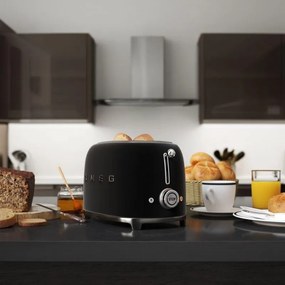 Prаjitor de pаine SMEG 50's Style TSF01BLMEU, 950 W, 2 felii, 6 trepte, Tava pentru firimituri, Cablu integrat, Otel inoxidabil, Negru mat