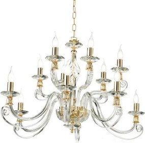 Ondaluce - Lustru pe lanț 1306, 12 x E14, 10 W, 230 V, Ø 100 cm, auriu/transparent