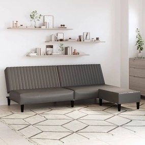 3081878 vidaXL Canapea extensibilă 2 locuri şi taburet, gri, piele ecologică