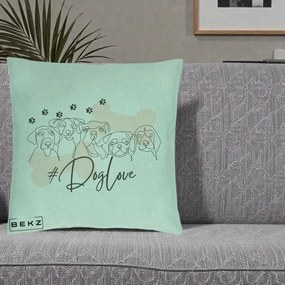 Perna Personalizata Dog Love Linie Minimalista, 40x40 cm, Verde Menta, Husa Detasabila, Perna Inclusa, BEKZ®