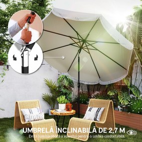 Outsunny Umbrelă de Grădină Inclinabilă 2.7x2.7 m cu Manivelă, Umbrelă Rotundă de Exterior cu 8 Spițe, din Metal și Poliester, pentru Curte sau Balcon, UV 30+, Gri Deschis | Aosom Romania