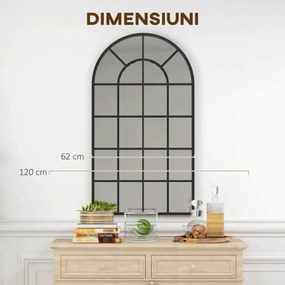 Oglindă arcuită pentru casă și birou cu suport de perete din sticlă groasă și metal, 62x2,5x110 cm, de culoare negru HOMCOM | Aosom Romania