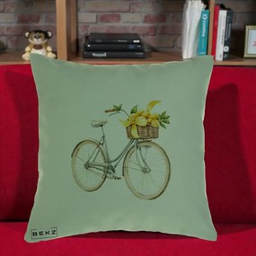 Perna Decorativa Bicicleta cu Cos de Lamai Mediteranean, 40x40 cm, Verde, Husa Detasabila, Perna Inclusa, BEKZ®