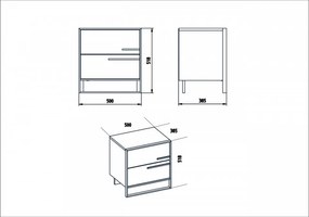 Noptiera Polka, 50 x 38.5 x 51.8 cm, Alb / Auriu