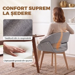 HOMCOM Set 2 Scaune Dining Ergonomice din Material Gri Deschis | Aosom Romania