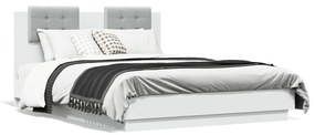 3210052 vidaXL Cadru de pat cu tăblie și lumini LED, alb, 120x190 cm