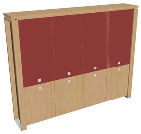 Dulap înalt Verno+ 260 x 46 x 210 cm, uși combinate, stejar deschis / roșu
