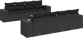 vidaXL Set mobilier de grădină cu perne, 9 piese, negru, poliratan