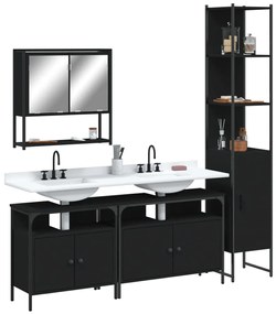 vidaXL Set mobilier de baie, 4 piese, negru, lemn prelucrat