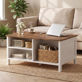 HOMCOM Cufăr de Depozitare 80x60x40 cm, cu Capac Rabatabil, Rafturi Deschise și Compartiment Ascuns, Maro Rustic | Aosom Romania