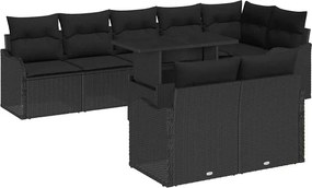 vidaXL Set de lounge cu pernă 9 pcs Negru Rattan poli