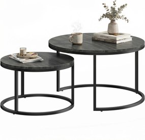 HOMCOM Set modern de 2 măsuțe de cafea, măsuțe laterale suprapuse cu cadru metalic pentru living, dormitor, birou, Negru | Aosom Romania