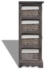 Dulap de depozitare din lemn, 4 cosuri impletite, maro 1, Maro, 25 x 28 x 74 cm, 1