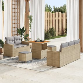 vidaXL Set de canapea de grădină , 8 piese, cu perne din rattan sintetic bej și acacia.