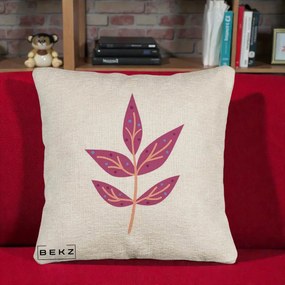 Perna Decorativa Ramura Botanica Mov, 40x40 cm, Bej Canapea, Husa Detasabila, Perna Inclusa, BEKZ®