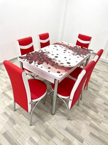 Set masa extensibila 130 / 170 x 80 cm cu 6 scaune, model 1637