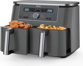 Friteuza dubla cu aer cald Ninja DZ400EU, 9.5 l, 6 programe, Timer, Zone independente, Gri