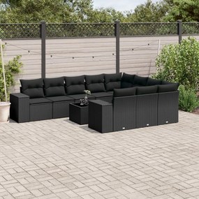 3255432 vidaXL Set canapele de grădină cu perne, 11 piese, negru, poliratan