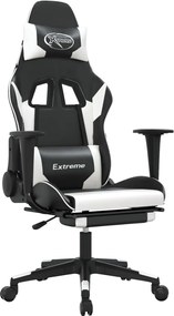vidaXL Scaun de gaming cu suport picioare, negru/alb, piele ecologică