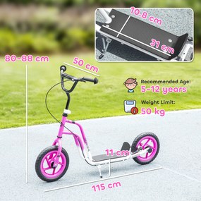 AIYAPLAY Trotinetă pentru copii cu ghidon reglabil, roți mari, suport de parcare, frână de mână, pentru copii cu vârsta 5-12 ani, roz | Aosom Romania