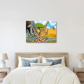 Tablou pe sticlă - Familia girafelor (70x50 cm)