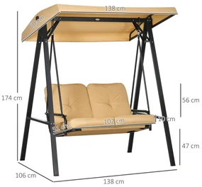 Outsunny Balansoar de Grădină pentru 2 Persoane, Hamac de Exterior cu Cadru din Oțel și Baldachin Reglabil pentru Terasă,  138x106x174 cm, Bej.